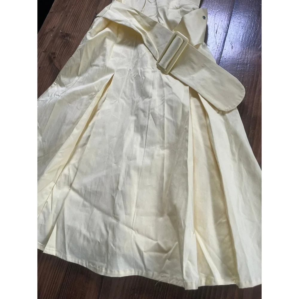 HM Womens Pale Yellow Sleeveless Belted Pleated Fit Flare Midi Dress Size 6